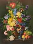  « Vase de fleurs, raisins et pêches" d'ap. Jan Frans van Dael huile sur lin 12 P