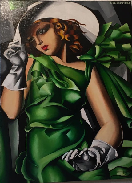  La jeune fille en vert - d'ap T. De Lempicka huile sur lin 12 P - 61 x 46