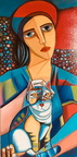  "Femme au chat" - d'ap Jader Cysneiros huile - 80 x 40