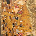  Le Baiser d'ap. Klimt huile + paillettes d'or sur lin 92 x 60 - 30 M