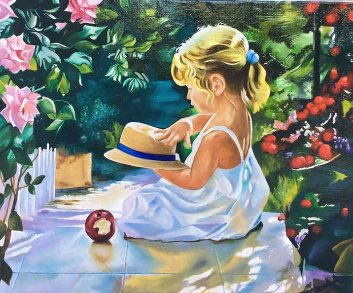   Petite fille à la pomme d'ap. V Volegov huile sur lin 10 F (55 x 46)