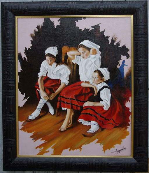  Danseuses basques d'ap. Ricardo Sanz huile sur lin 61 x 50 - 12 F