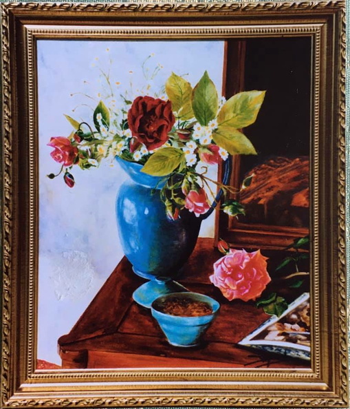  Bouquet au vase turquoise