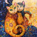  Chats I - d'ap.  Klimt    (55 x 46)