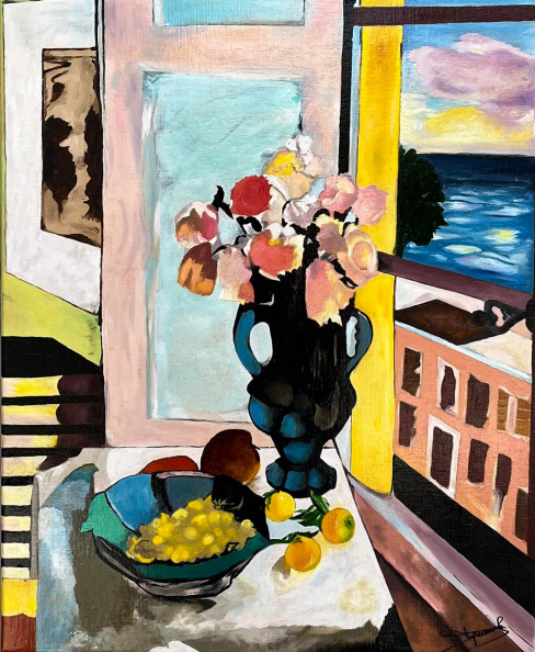 "Bouquet de roses à la fenêtre" d'ap.  H.  Matisse  (1922) 12 F - 61 x 50 cm