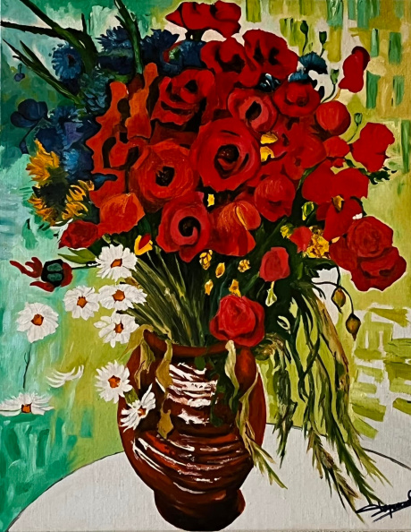 Nature morte rouge, coquelicots et marguerites - d'ap Vincent Van Gogh (40 x 50 cm) 