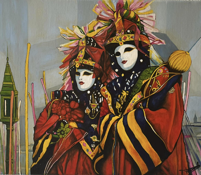  "Les masques  rouges"  d'ap. Léon  Zanella   8F - 46 x 38