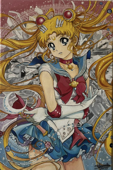 "Sailor Moon" - d'ap.  manga de Naoko Takeuchi- 40 x 60 cm- huile sur lin