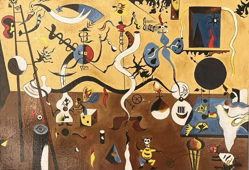  "Le carnaval d'Arlequin" d'ap. Joan Miró huile sur toile de lin - 15 M (65 x 46)