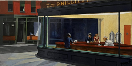   Nighthawks d'ap. E Hopper (1942) huile  80 x 40 cm
