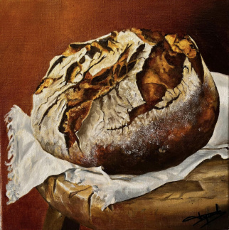  French bread -Miche de pain  huile sur lin - 30 x 30