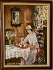  "Afternoon Tea" - d'ap. W H Margetson huile sur toile de lin 20P (73x54cm)