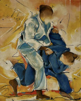  Clarisse Agbégnénou -médaille d'or JO de Tokyo  d'ap. Lucie Llong-  huile sur lin 40 x50 cm