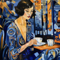 "Café art déco" d'ap. Frank Daske huile sur lin - 10 P (55 x38 cm) 