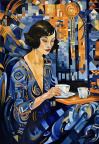 "Café art déco" d'ap. Frank Daske huile sur lin - 10 P (55 x38 cm) 