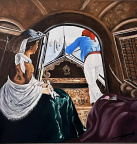  "En gondole" d'ap. Johan Julius EXNER -  huile sur toile de lin 40 x 40