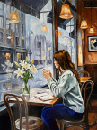  "En  écoutant la pluie" - d'ap. IA auteur inconnu huile sur toile de lin - 12 P (61x46 cm)