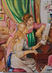  "Jeunes filles au piano" d'ap. A. Renoir   huile sur toile de lin /  12 P (61 x 46 cm)